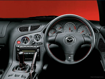 Mazda RX7 Интерьер, черная мазда, руль, салон, мазда, авто, HD обои HD wallpaper