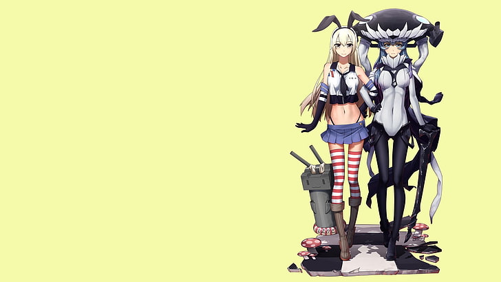 two female anime characters wallpaper, video games, anime girls, minimalism, stockings, Wo-Class, Shimakaze (Kancolle), HD wallpaper