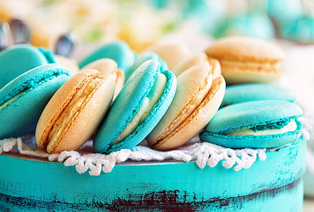 миндальное печенье, еда, миндальное печенье, десерт, печенье, миндальное печенье, синий, французский, бирюзовый, HD обои HD wallpaper