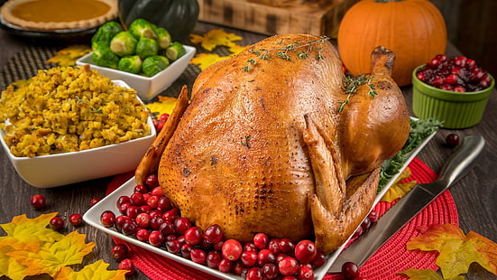 食べ物、料理、感謝祭のディナー、ロースト、七面鳥の肉、食事、ローストガチョウ、感謝祭、飾り、ディナー、料理、 HDデスクトップの壁紙 HD wallpaper