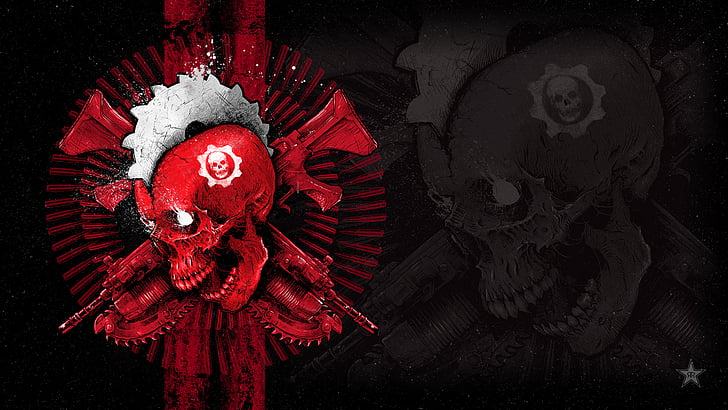 خلفية شعار الجمجمة باللونين الأحمر والأسود ، Godmachine ، Gears of War 4 ، HD، خلفية HD