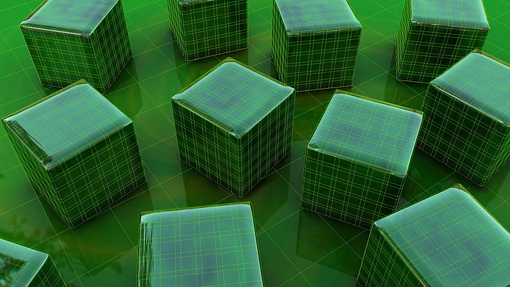 Box Cube Green HD, digital/artwork, green, cube, box, HD wallpaper