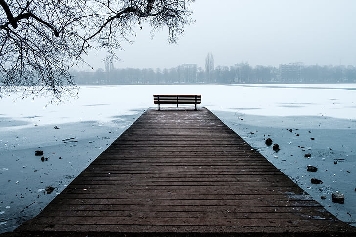 Winter, Snow, Hannover, frost, Bench, HD wallpaper