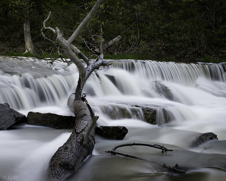 time lapse photography of waterfalls, deep creek, deep creek, Deep Creek, Waterfall, time lapse photography, Nikon  D7200, Stream, Falls, Tree, Rocks, Water, Landscape, Waterscape, White, waves, shore, nature, light, spring  river, long exposure, Kansas, Nikkor, river, forest, freshness, scenics, outdoors, flowing Water, HD wallpaper