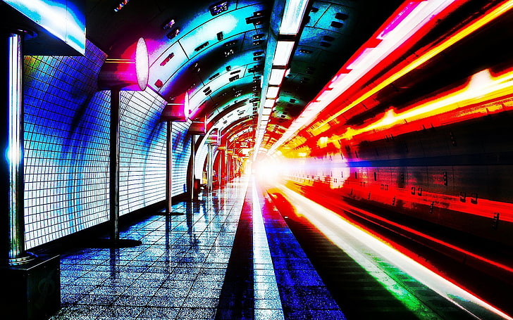 صنع الإنسان ، مترو الانفاق ، المترو ، التصوير ، الأحمر ، النفق، خلفية HD