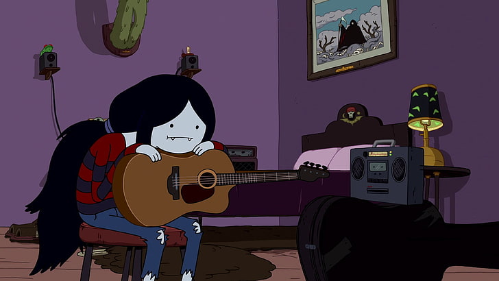 Pora na przygodę dziewczyna trzymająca gitarę Tapeta 3D, Pora na przygodę, królowa wampirów Marceline, Cartoon Network, Tapety HD