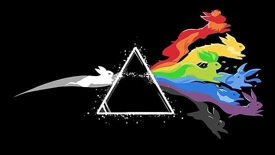 Лого на албума на Pink Floyd Darkside of the Moon, Pokémon, Eeveelutions, Eevee, Flareon, Jolteon, Leafeon, Glaceon, Vaporeon, Espeon, Umbreon, призмата, HD тапет HD wallpaper