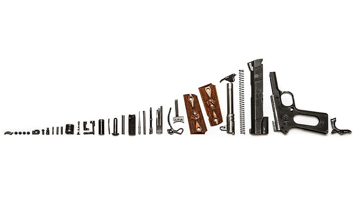 graues Pistolenteillos, Gewehr, M1911A1, weißer, weißer Hintergrund, HD-Hintergrundbild