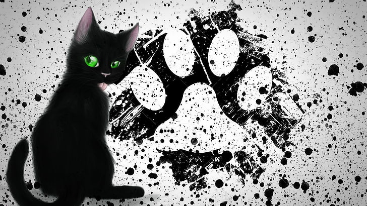 Black Cats, cat, kittens, Paint Splatter, painting, paws, HD wallpaper