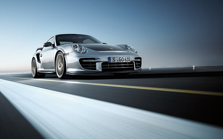 silver Porsche 911 coupe, auto, maskin, widescreen, Porsche, Porsche-911-GT2-RS-2011, HD tapet