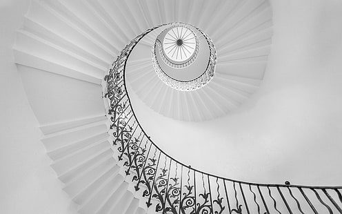 Escada em espiral escadas BW HD, escadas em espiral preto e branco, arquitetura, escadas, espiral, escada, HD papel de parede HD wallpaper