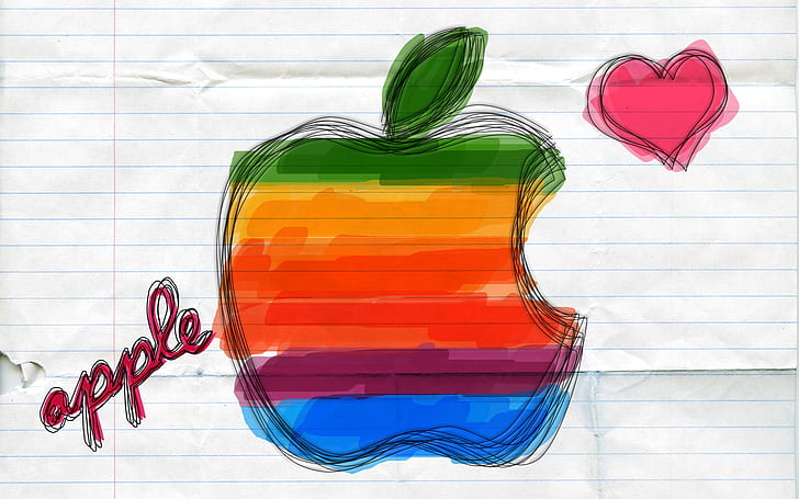 Colourful Apple logo, background, apple logo, logo apple, HD wallpaper