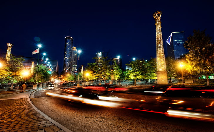 Atlanta bei Nacht, Zeitrafferfotografie, Europa, Andere, Lichter, Stadt, Nacht, Straße, Gebäude, Georgia, Verkehr, Atlanta, HD-Hintergrundbild