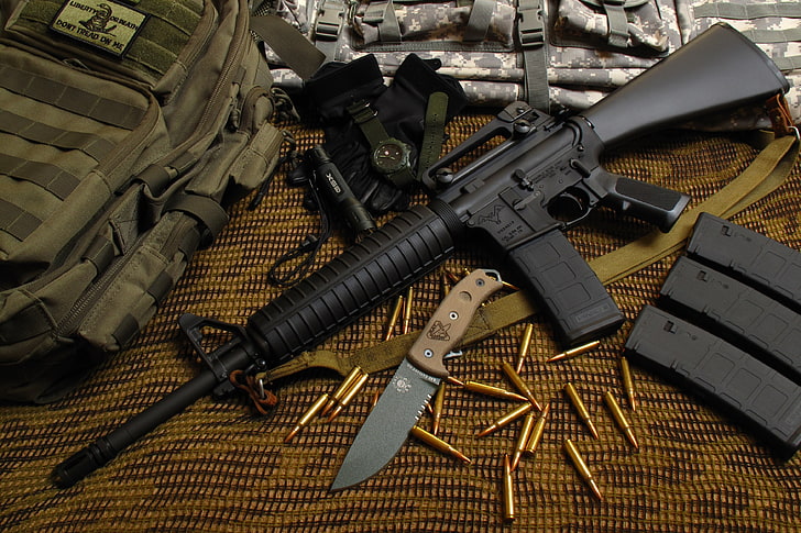 camouflage, munitions, M4A1, balles, M16A1, armée américaine, fusil M16, Fond d'écran HD