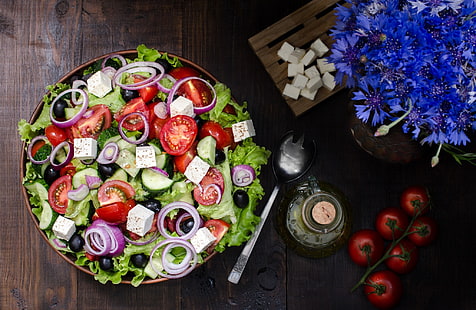 еда, натюрморт, овощи, салат, HD обои HD wallpaper