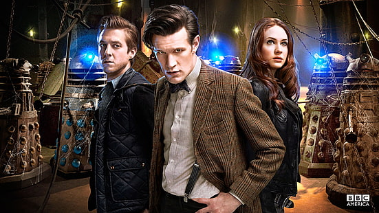 Cartel de BBC America, Doctor Who, Matt Smith, Karen Gillan, Daleks, Arthur Darvill, Undécimo Doctor, Amy Pond, Fondo de pantalla HD HD wallpaper