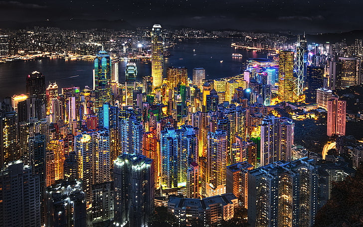 Гонконг в ночном свете от небоскреба с вершины великобритании обои для мобильных телефонов и ноутбуков 3840 × 2400, HD обои