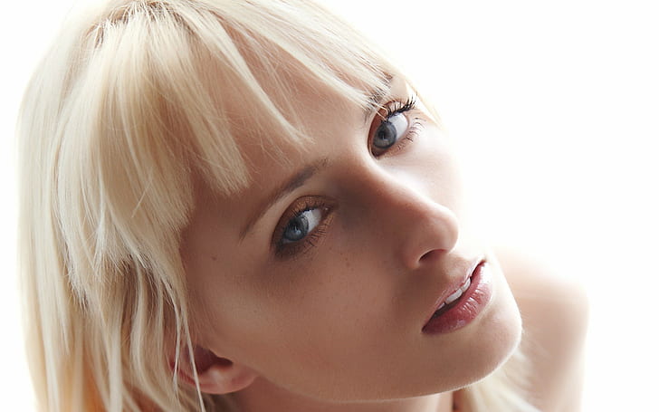 model niebieskie oczy blond platynowe blond kobiety twarz, Tapety HD