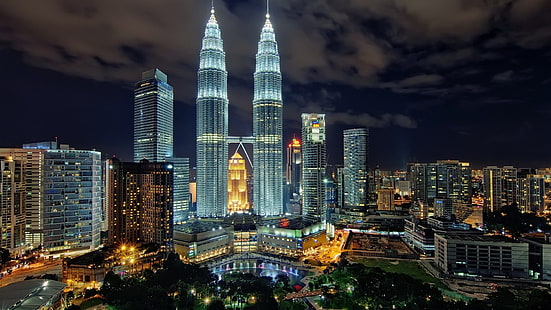 Башня Петронас, городской пейзаж, Башни Петронас, Куала-Лумпур, Малайзия, HD обои HD wallpaper