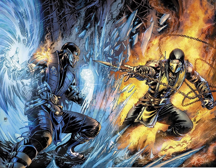 Mortal Combat Sub-Zero vs Scorpion тапет, изкуство, Scorpion, Sub-Zero, Mortal Kombat X, HD тапет