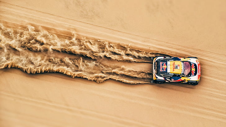 ラリー、砂漠、砂、車、車両、ダカールラリー、空撮、空撮、 HDデスクトップの壁紙