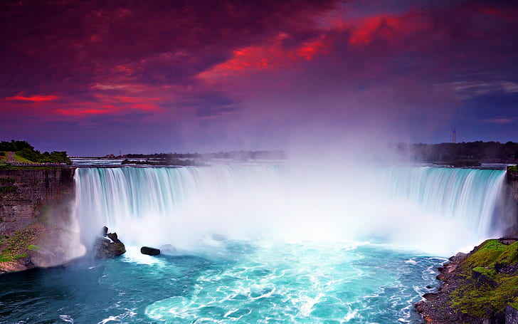 Night view Niagara Falls, beautiful waterfalls, dusk, blue water, Canada, Night, View, Niagara, Falls, Beautiful, Waterfalls, Dusk, Blue, Water, Canada, HD wallpaper