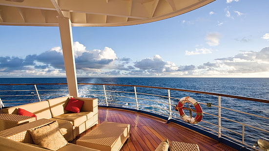 salvagente rosso e bianco, mare, yacht, lusso, scenario, panorama, Sfondo HD HD wallpaper