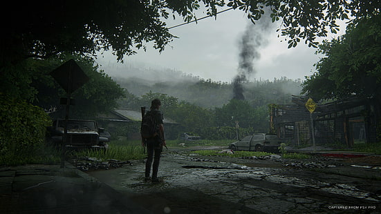 The Last of Us, The Last of Us 2, Ellie, pistol, bil, kniv, träd, HD tapet HD wallpaper