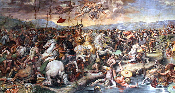 art classique, peinture, Bataille du pont Milvian, Giulio Romano, bataille, cheval, Roman, Fond d'écran HD HD wallpaper