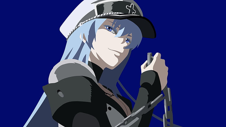 파란 머리 애니메이션 캐릭터 일러스트, Akame ga Kill !, Esdeath, 벡터, 애니메이션 벡터, HD 배경 화면