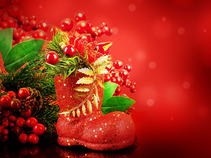 Новый год, Рождество, шары, украшения, красный, Новый год, Рождество, Рождество, шары, украшения, Красный, HD обои
