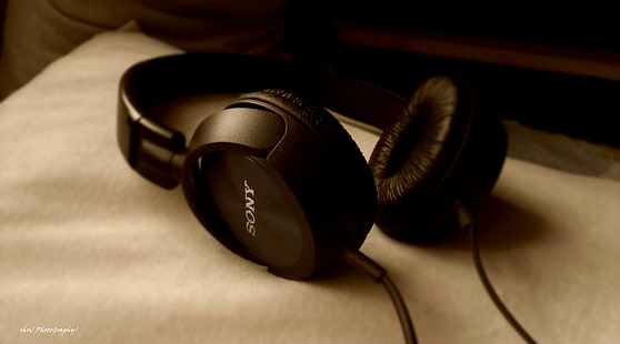 Headset, headphone Sony hitam, Vintage, Musik, Sepia, headset, Wallpaper HD HD wallpaper