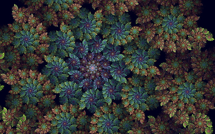 green and brown floral textile, abstract, fractal, digital art, HD wallpaper