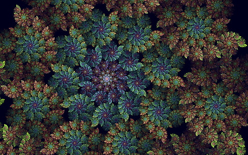 textile floral vert et marron, abstrait, fractal, art numérique, Fond d'écran HD HD wallpaper