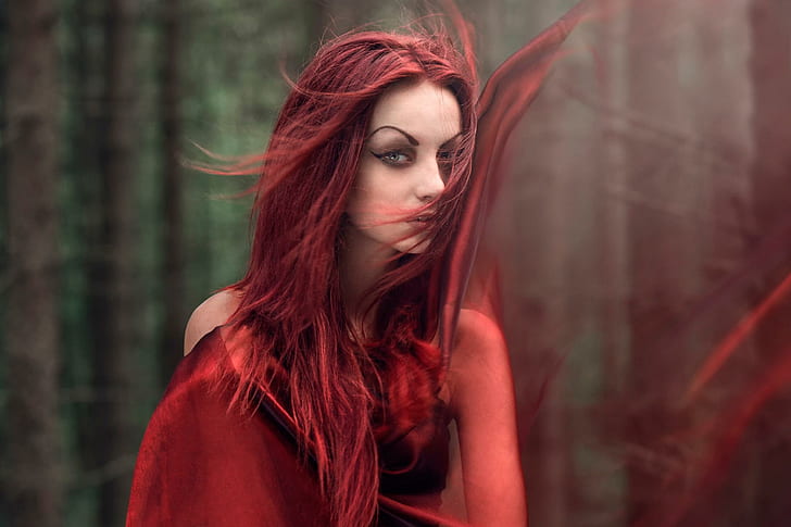 girl, red hair, wind, hair, girl, red hair, wind, hair, HD wallpaper