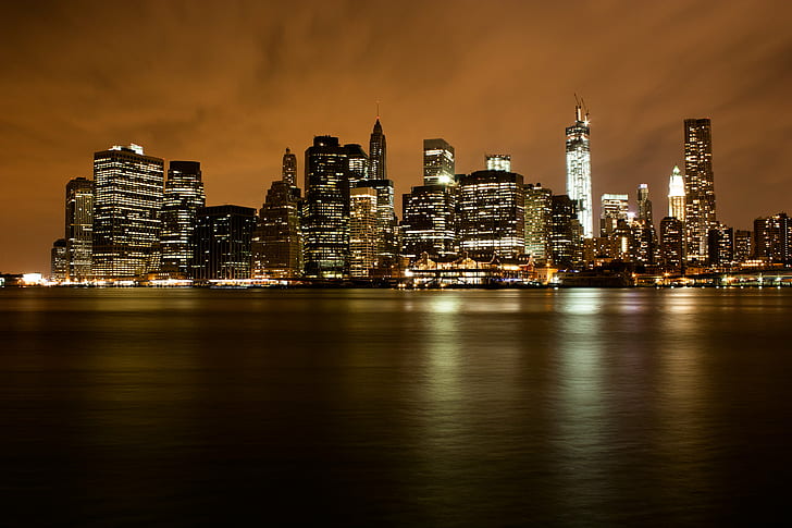 เมืองที่สว่างไสวในช่วงเวลากลางคืน, Manhatten, Manhatten, ย่านการเงิน, ทิวทัศน์ยามค่ำคืน, นิวยอร์กนิวยอร์ก, นิวยอร์กซิตี้, เส้นขอบฟ้า, ท่าเรือ 1, เส้นขอบฟ้าในเมือง, กลางคืน, ตึกระฟ้า, สหรัฐอเมริกา, ย่านใจกลางเมือง, เมือง, ฉากในเมือง, สถาปัตยกรรม, มีชื่อเสียง สถานที่, การสะท้อน, ภายนอกอาคาร, อาคารสำนักงาน, ส่องสว่าง, โครงสร้างที่สร้างขึ้น, พลบค่ำ, วอลล์เปเปอร์ HD