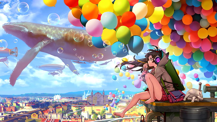 Girl and balloons animated wallpaper, black haired anime character sitting  near balloons illustratio, HD wallpaper | Wallpaperbetter