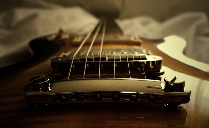 Gibson Les Paul Gitar, kahverengi elektro gitar, Müzik, HD masaüstü duvar kağıdı