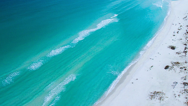 въздушна фотография, вятърна вълна, САЩ, Флорида, океан, крайбрежие, бряг, тюркоаз, плаж, лято, аква, вълна, вода, пясъчна, зелена вода, море, изглед, HD тапет
