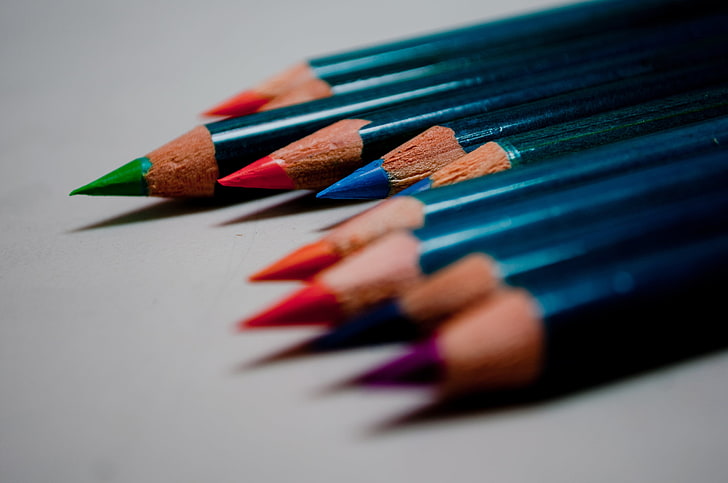 color pencils, colored pencils, set, edge, HD wallpaper