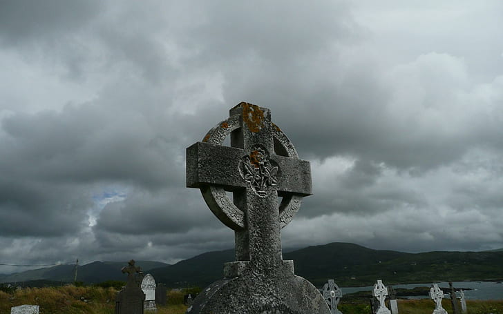 Cruz celta, sepultura, nublado, marcador, cruz, animais, HD papel de parede
