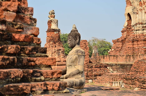Asien, Ayutthaya, tegelstenar, buddha, buddhism, religion, tempel, Thailand, HD tapet HD wallpaper
