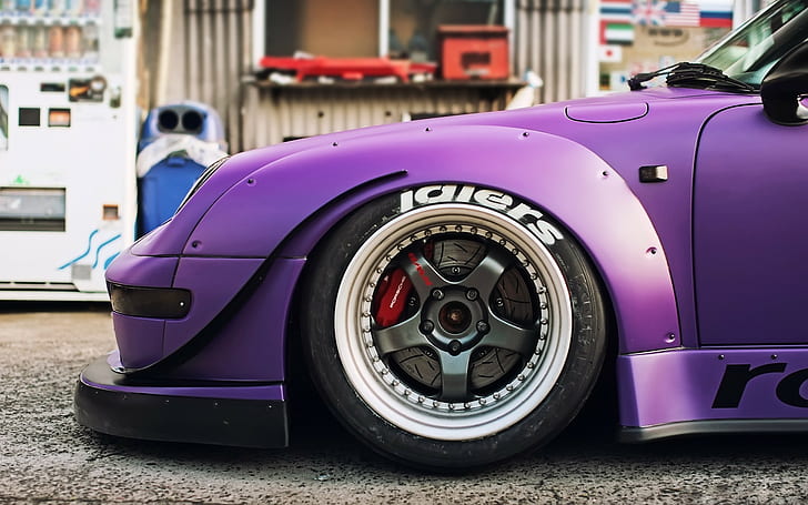 car, purple, race cars, modified, neon, Porsche, Porsche 911 RWB, HD wallpaper