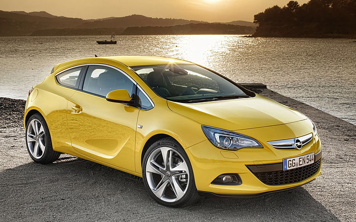 yellow Opel Astra 3-door hatchback, opel, astra, gtc, yellow, side view, HD wallpaper