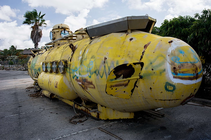 graffiti, stare, łódź podwodna, łódź, Tapety HD