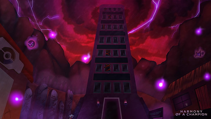 ghastly haunter town lavender town pokmon cubone lightning tower, HD wallpaper