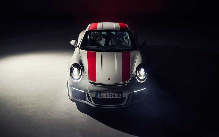 Porsche 911R, auto, veicolo, faretti, sfondo semplice, Sfondo HD