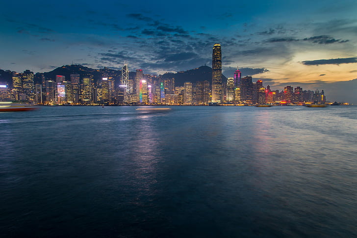 Hong Kong skyle, Hong Kong, skyle, stjärnor, tsim sha tsui, kowloon, HD tapet
