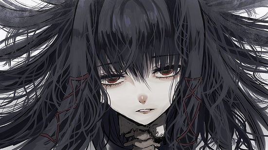 animowana dziewczyna, gotyk, zbliżenie, przygnębiona, czarne włosy, Anime, Tapety HD HD wallpaper