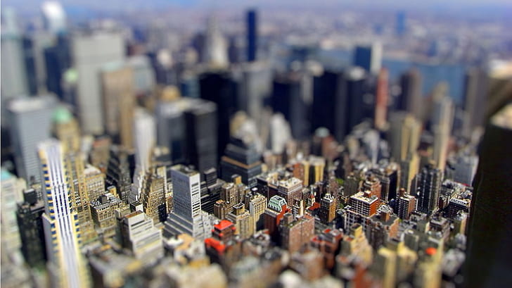 Grattacieli di edifici Tilt-Shift New York HD, fotografia superficiale di edifici della città, edifici, paesaggio urbano, grattacieli, new york, spostamento, inclinazione, Sfondo HD